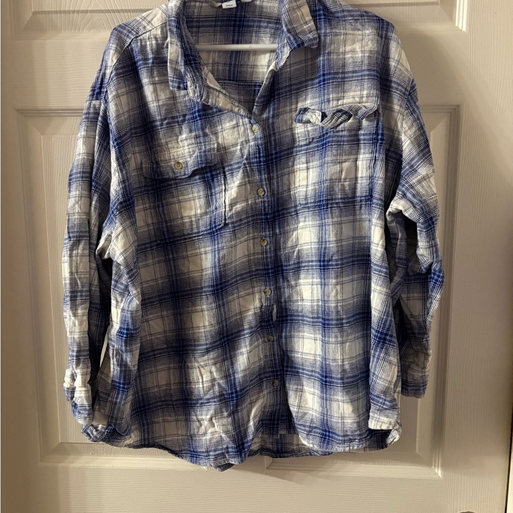 Blue and White Plaid Men's Shirt